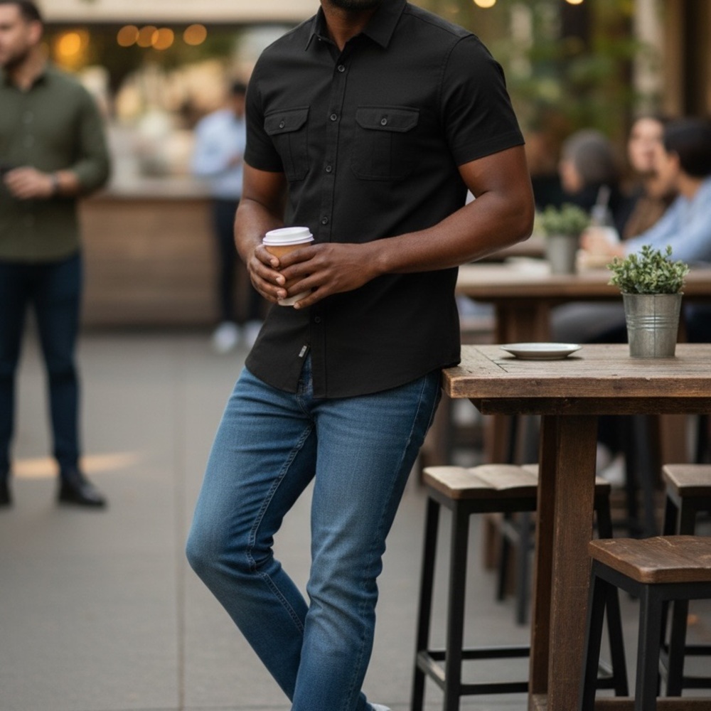 Kenneth Cole New York reaction black short sleeve shirt NWT